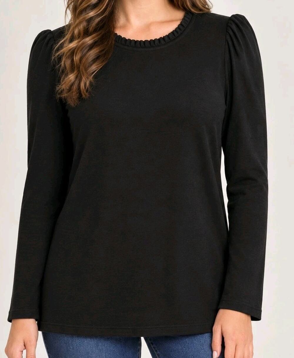 Anybody Size XL Black Cozy Knit Ruffle Neck Long Sleeve Top A704112 NWOT